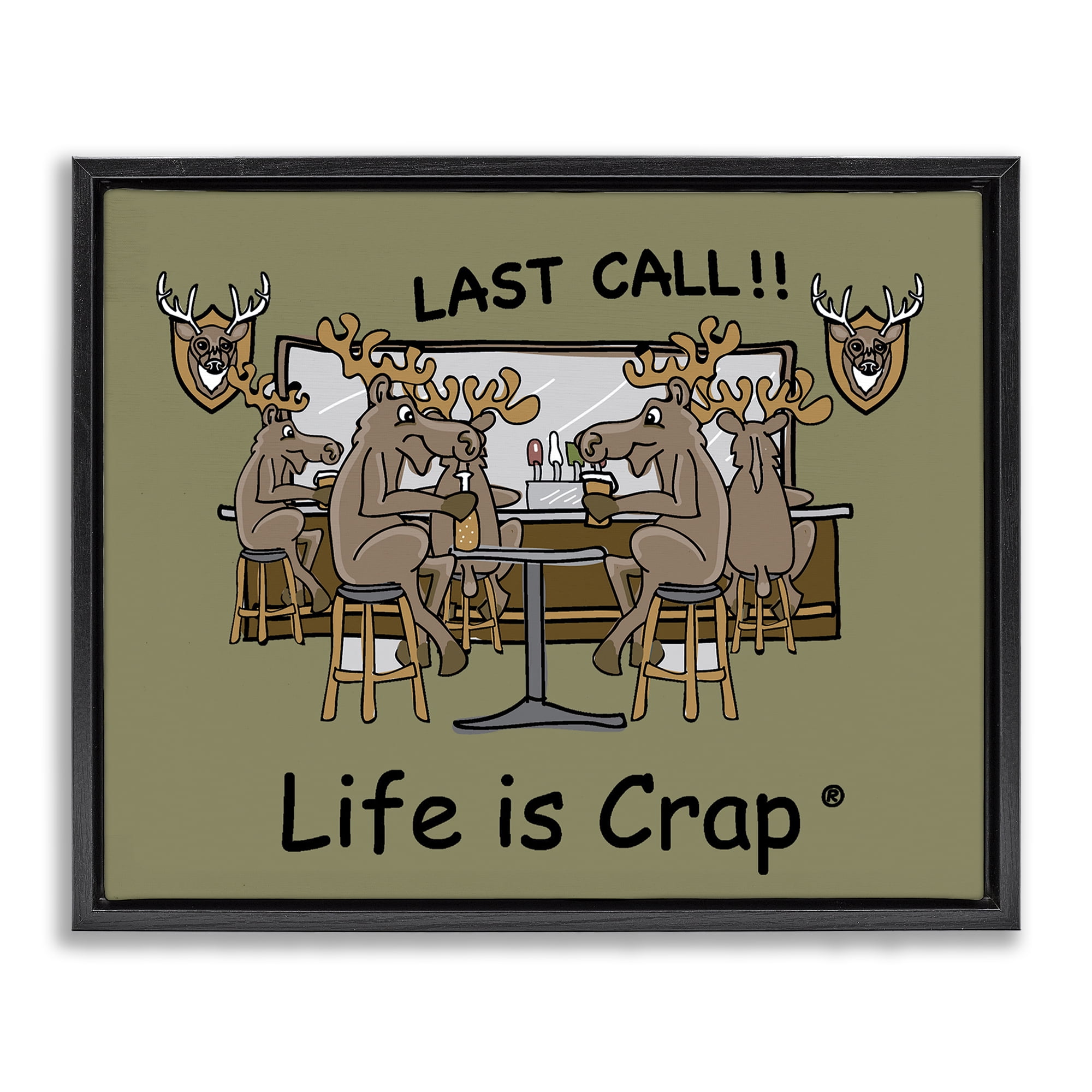 Stupell Industries Last Call at Bar Novelty & Humor Painting Black Floater Framed Canvas Art Print Wall Art, 21 x 17