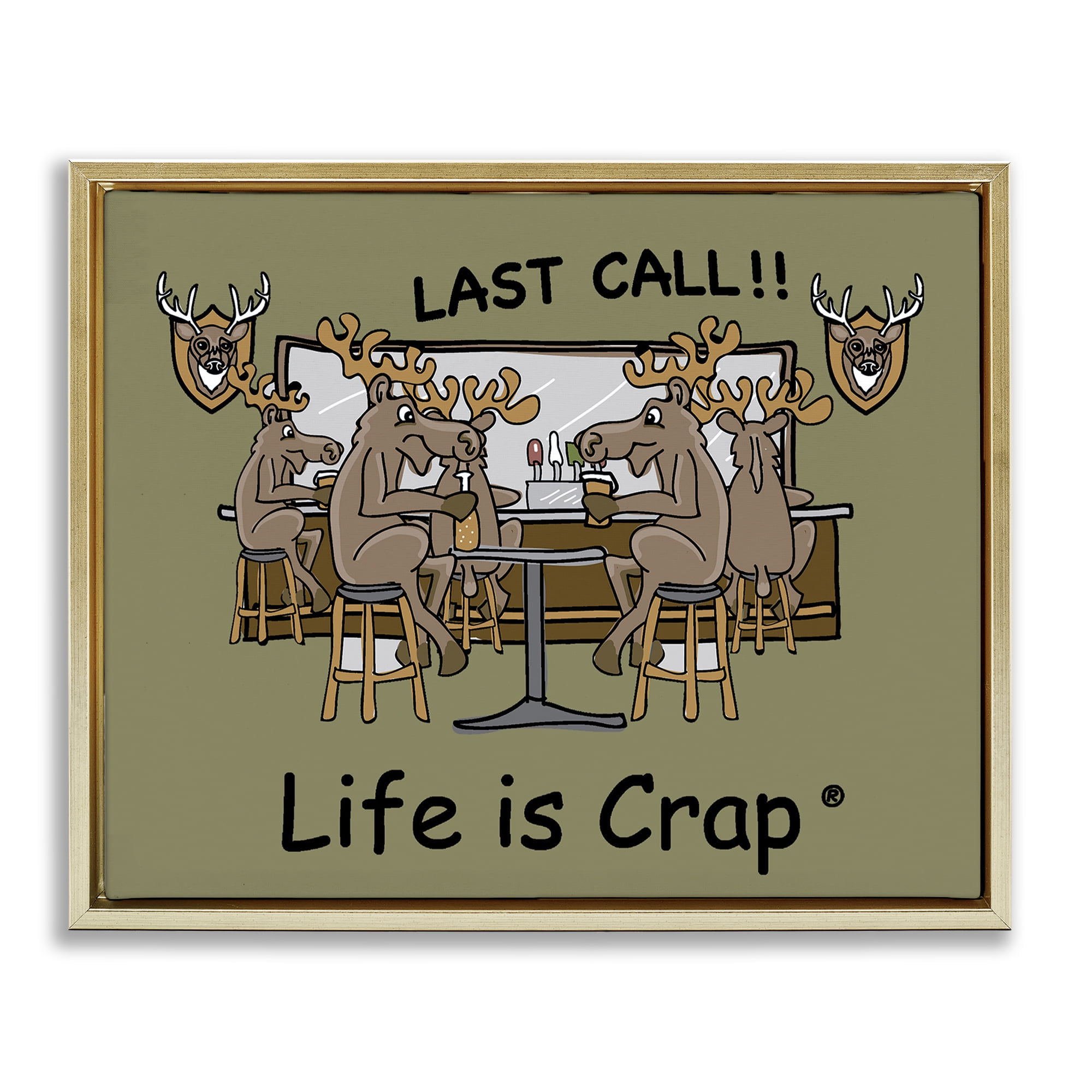 Stupell Industries Last Call at Bar Novelty & Humor Painting Gold Floater Framed Canvas Art Print Wall Art, 21 x 17
