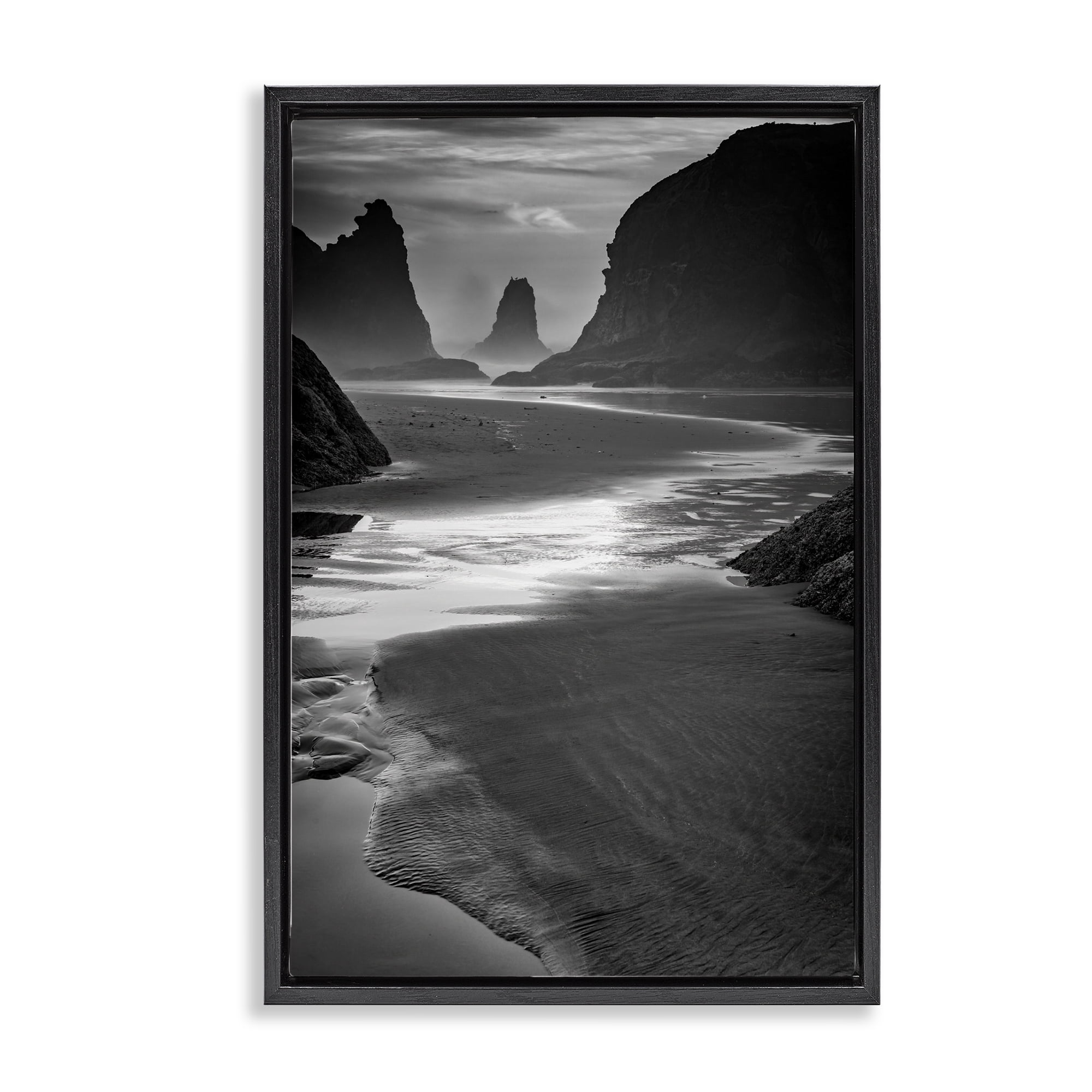 Stupell Industries Last Light On Bandon Beach Black Framed Floater Canvas Wall Art, design by Rick Berk