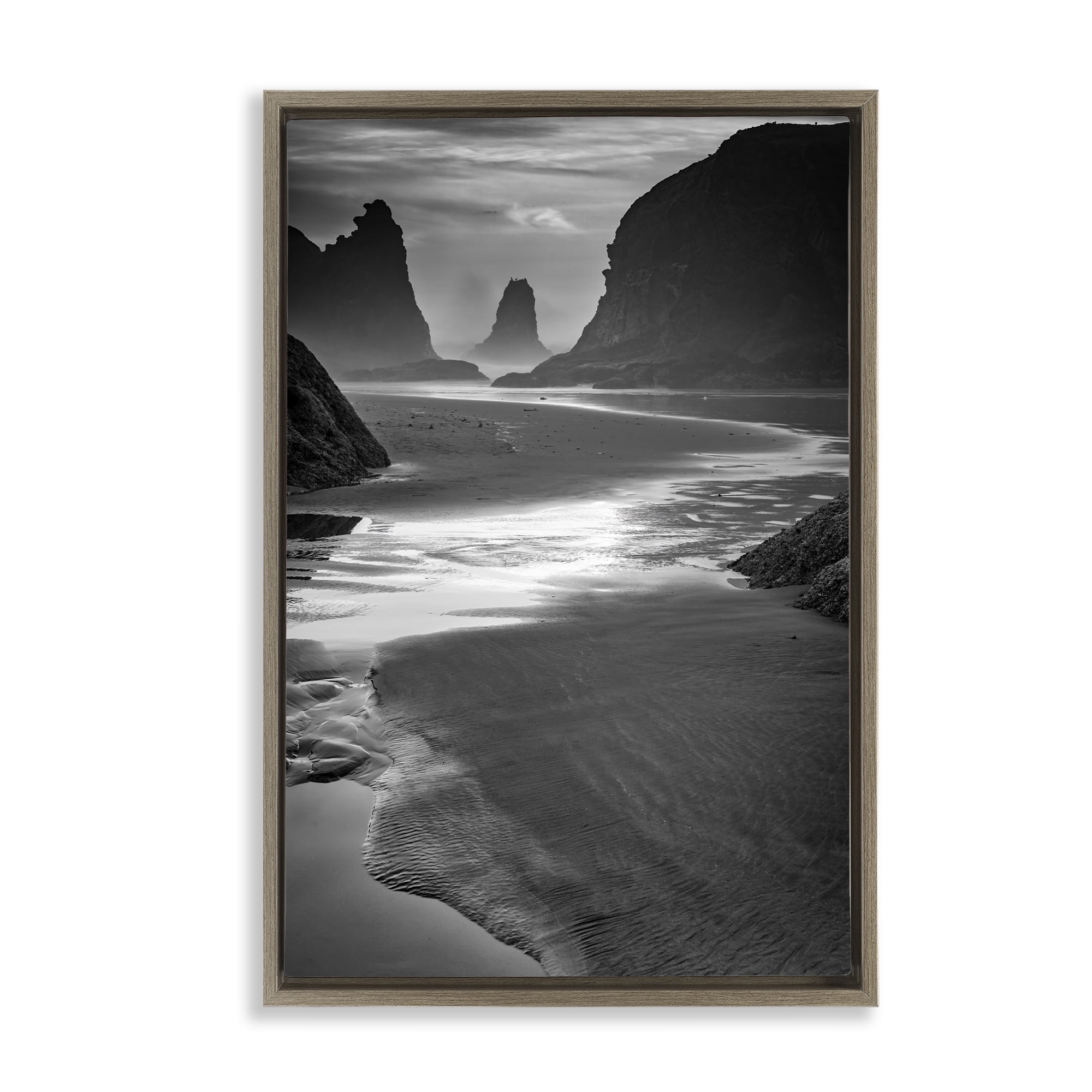 Stupell Industries Last Light On Bandon Beach Brown Framed Floater Canvas Wall Art, design by Rick Berk