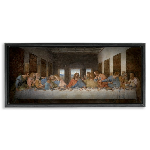 Stupell Industries Last Supper Religious Classical Painting Abstract Painting Black Floater Framed Canvas Art Print Wall Art, 31 x 14