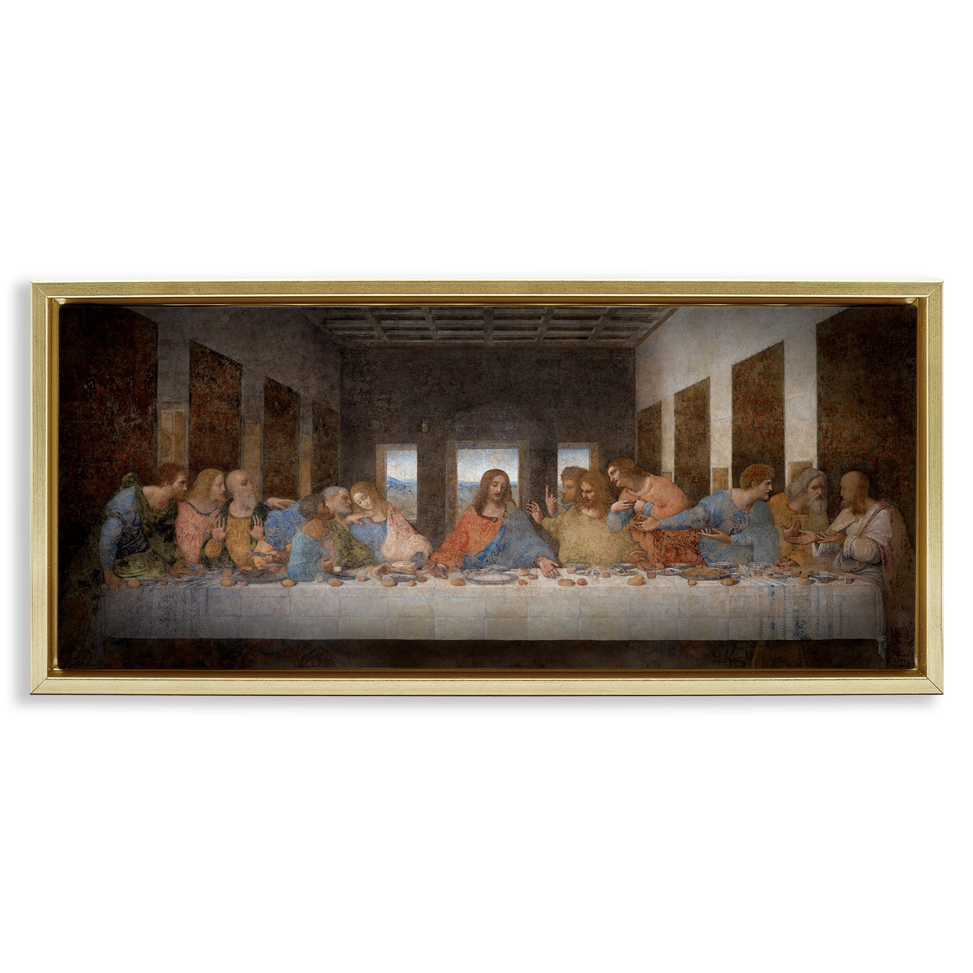 Stupell Industries Last Supper Religious Classical Painting Abstract Painting Gold Floater Framed Canvas Art Print Wall Art, 31 x 14