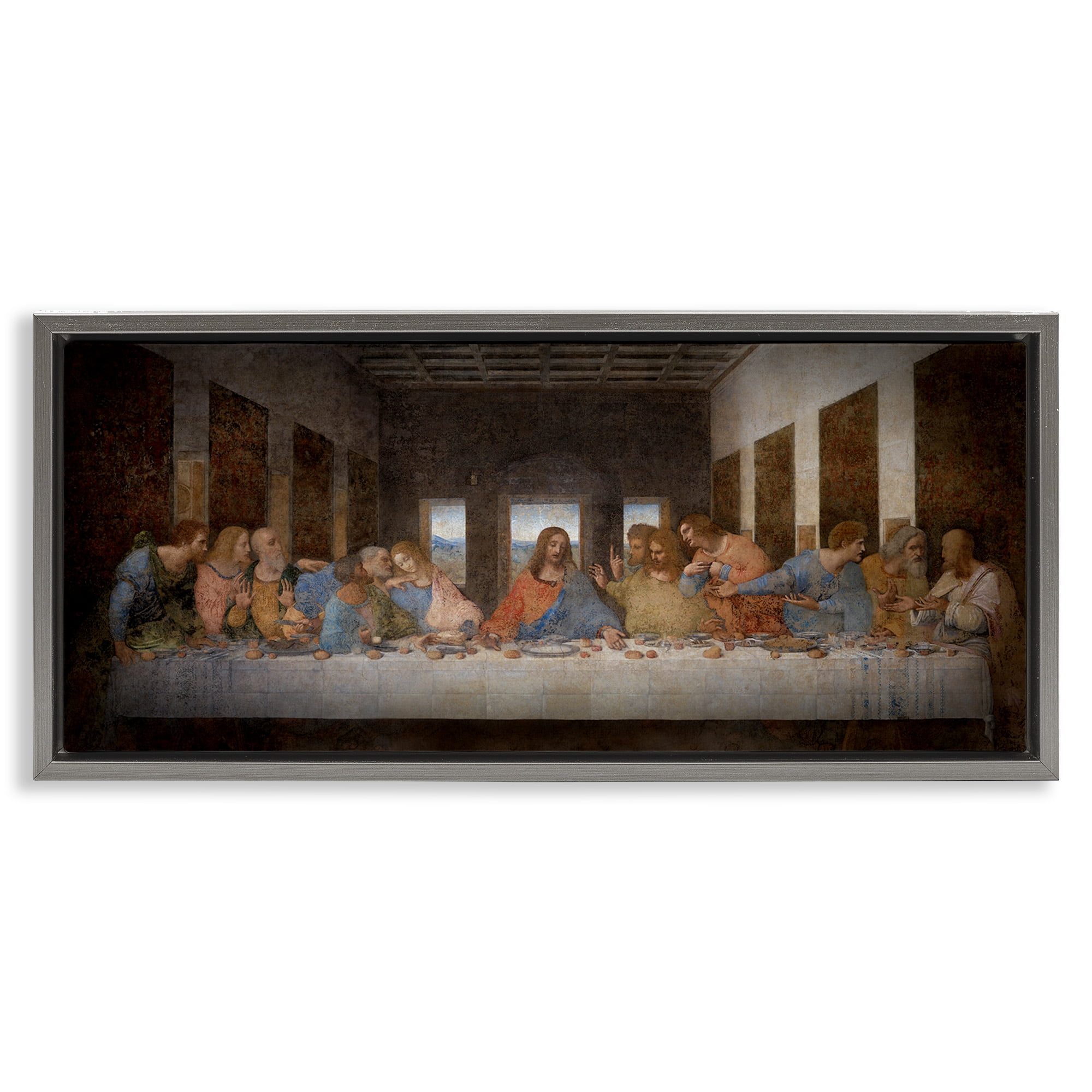 Stupell Industries Last Supper Religious Classical Painting Abstract Painting Gray Floater Framed Canvas Art Print Wall Art, 25 x 11