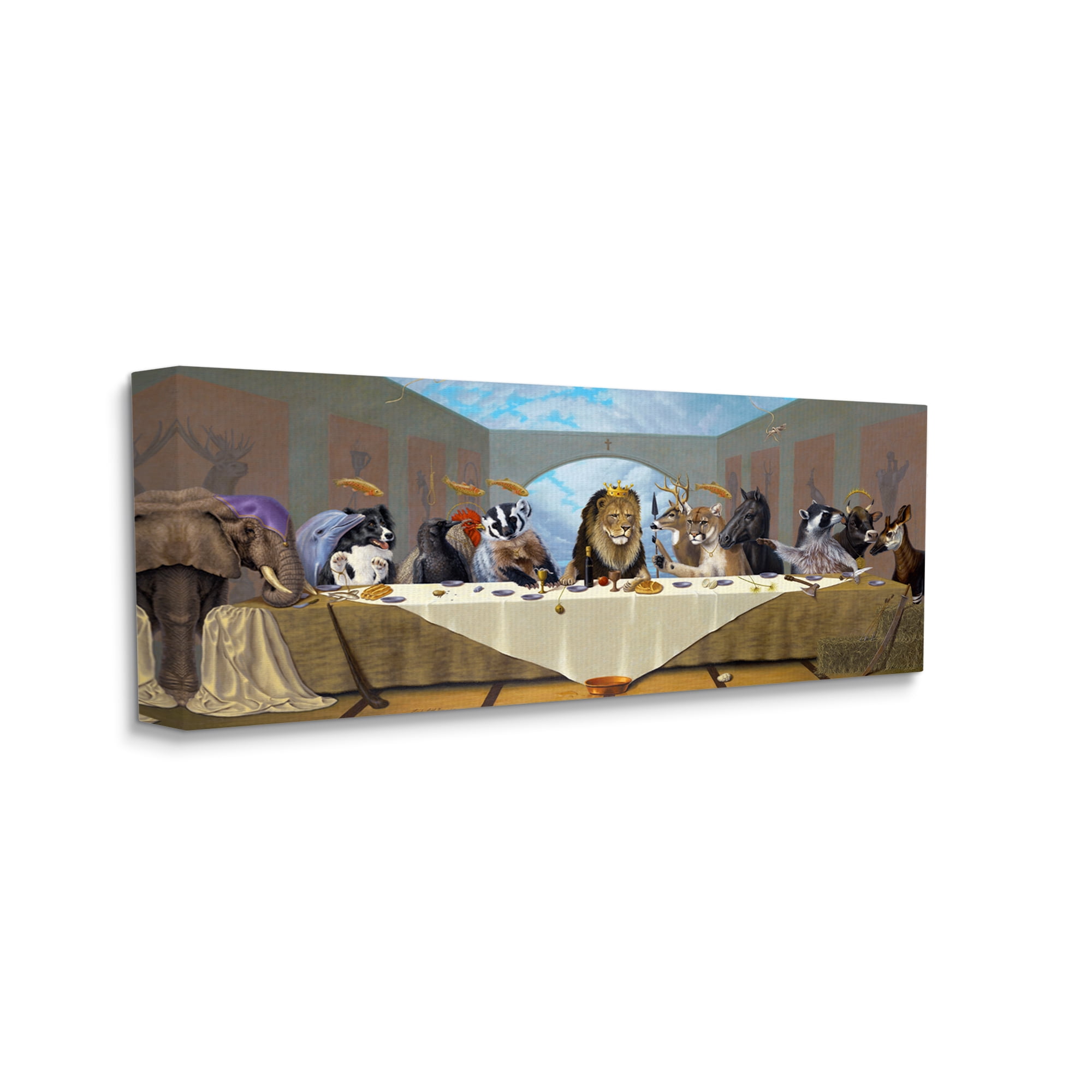 Stupell Industries Last Supper Safari Animal Version King Lion Animals & Insects Painting Gallery Wrapped Canvas Print Wall Art, 17 x 40