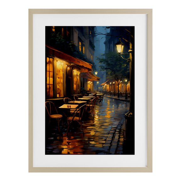 Late Night Cafe Tables Brown Framed Print Under Glass, 17 x 23, Made In USA