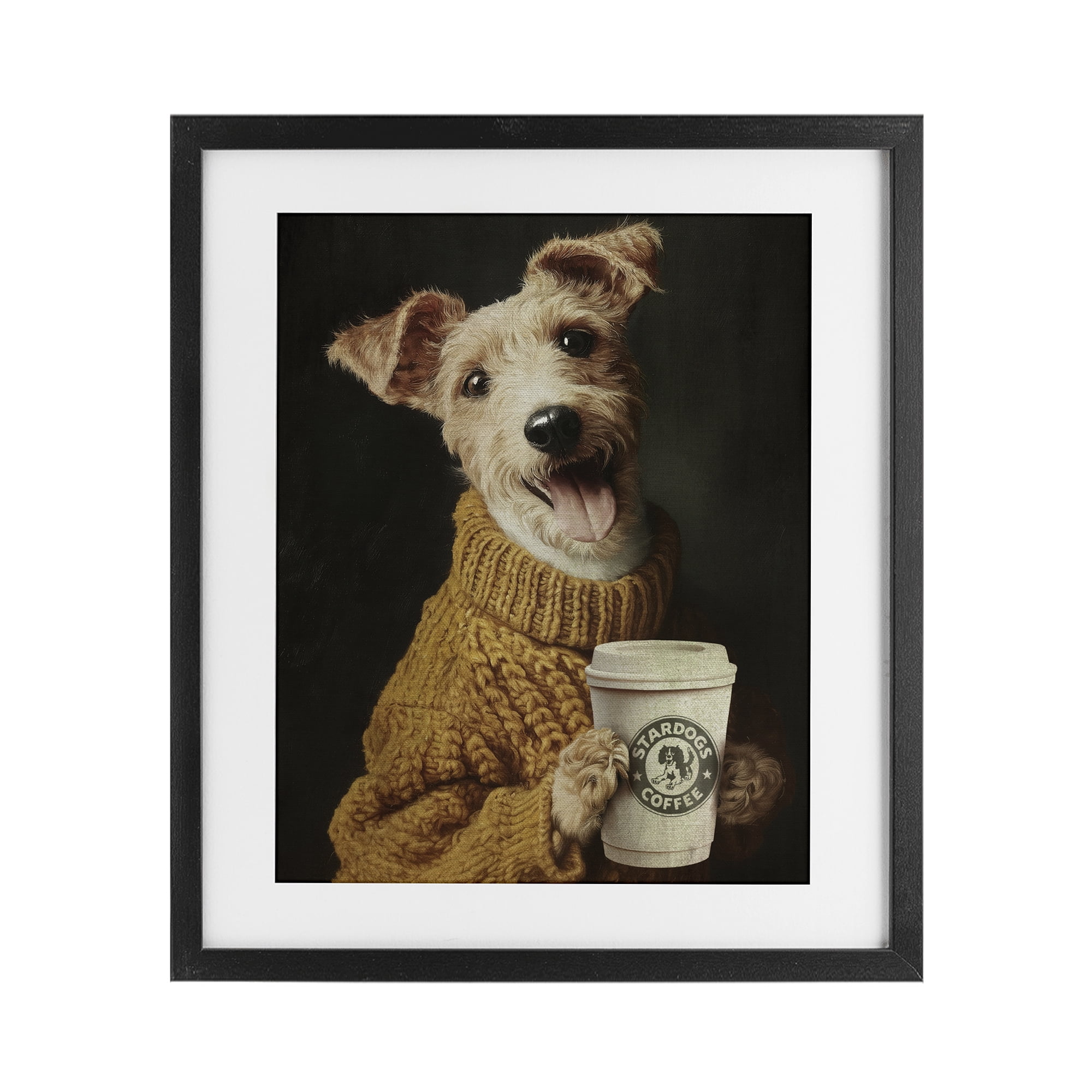Stupell Industries Latte Lover Dog in Sweater Black Framed Print Under Glass, design by Svetlana Aleynikova