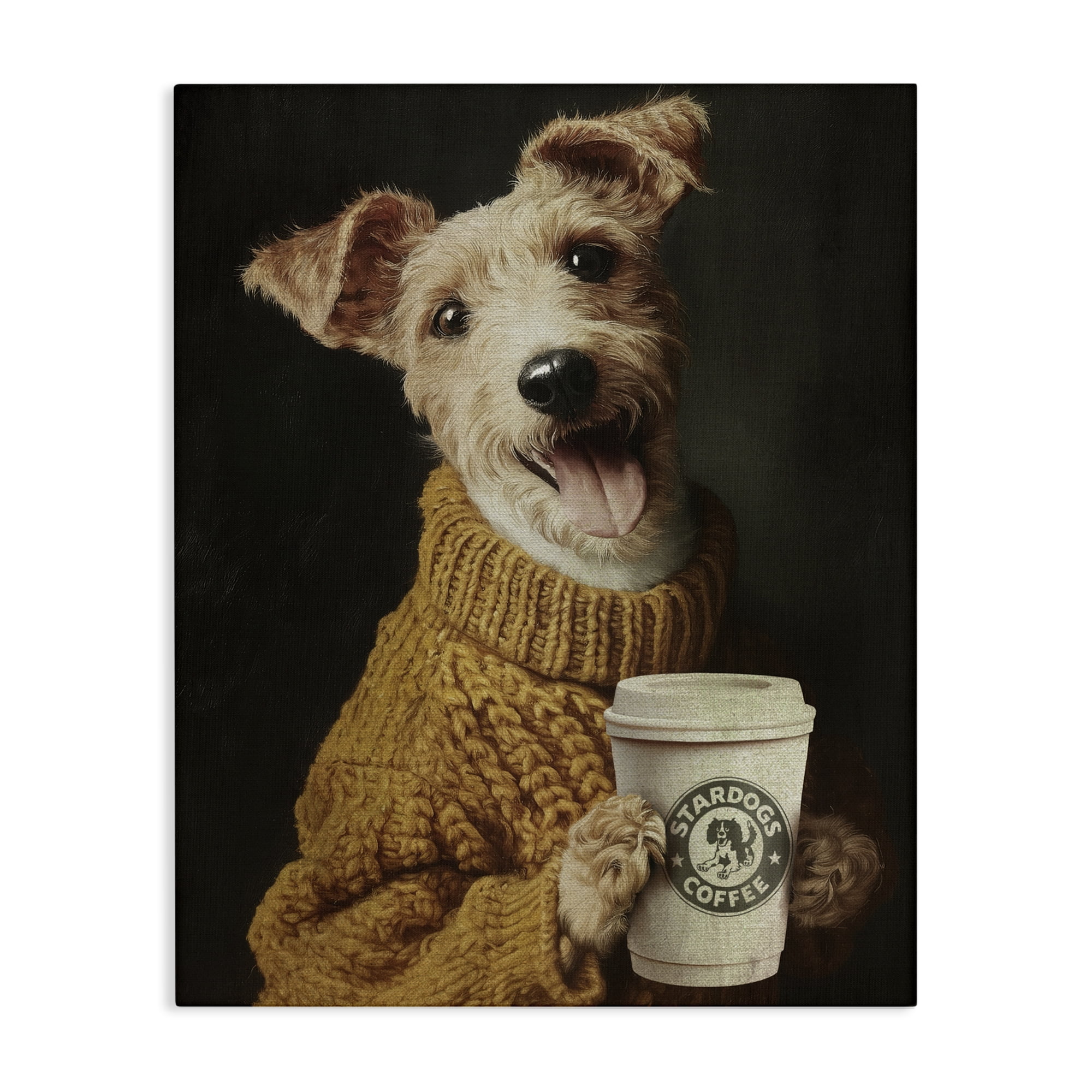Stupell Industries Latte Lover Dog in Sweater Canvas Wall Art, design by Svetlana Aleynikova