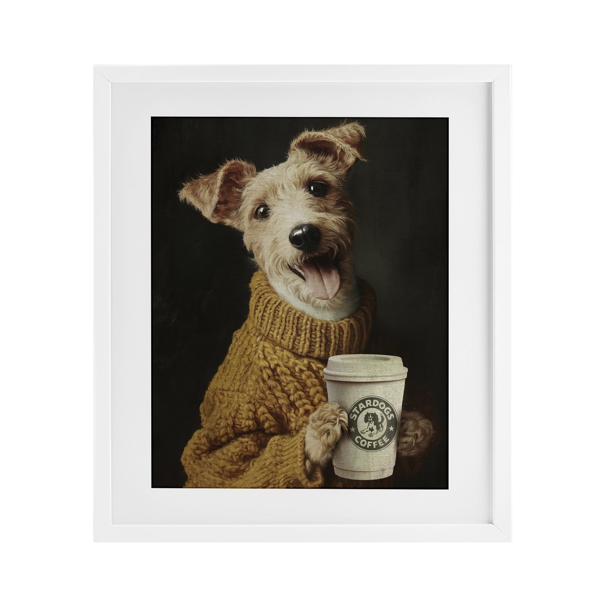 Stupell Industries Latte Lover Dog in Sweater White Framed Print Under Glass, design by Svetlana Aleynikova