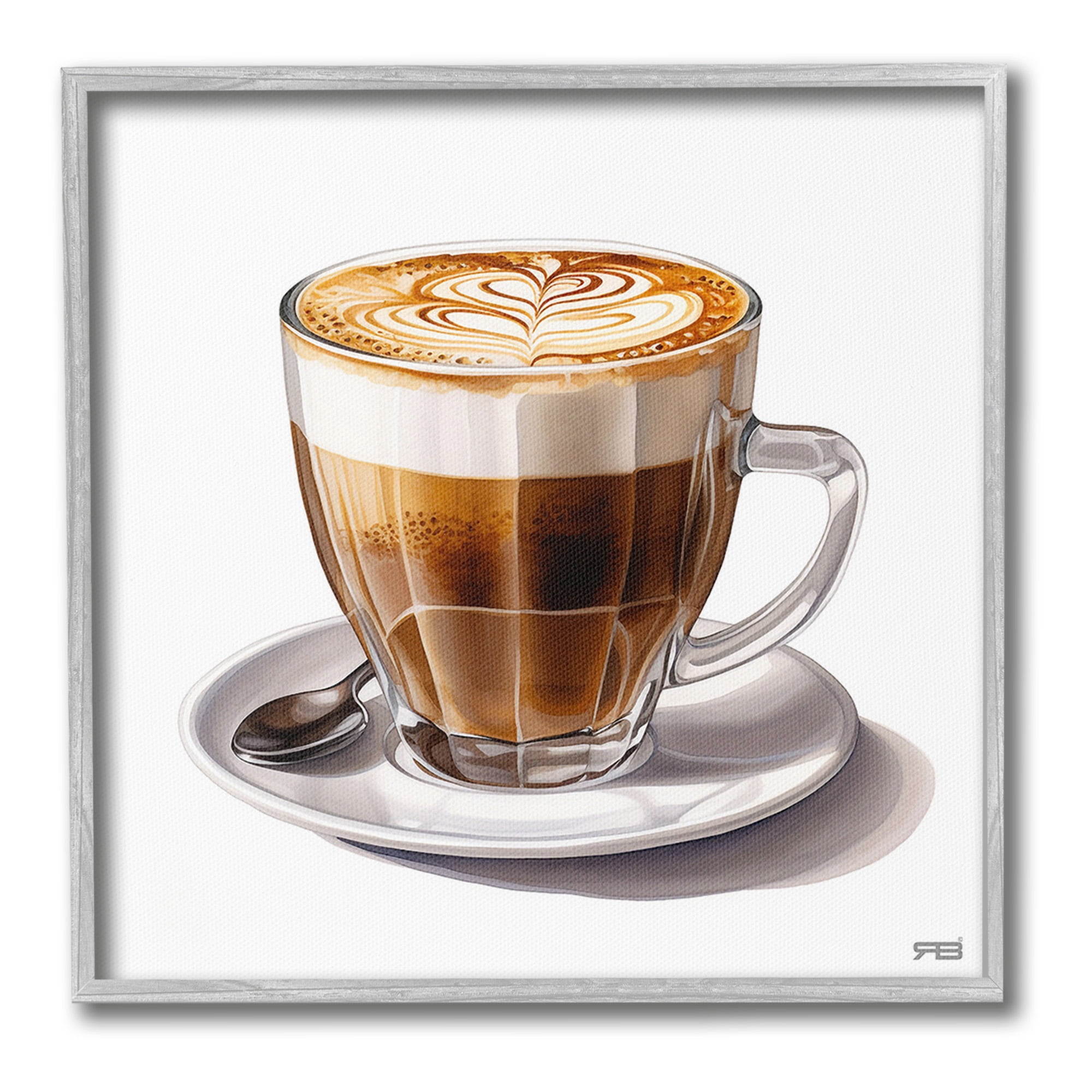Stupell Industries Latte with Milk Pattern Food & Beverage Painting Gray Framed Art Print Wall Art, 12 x 12