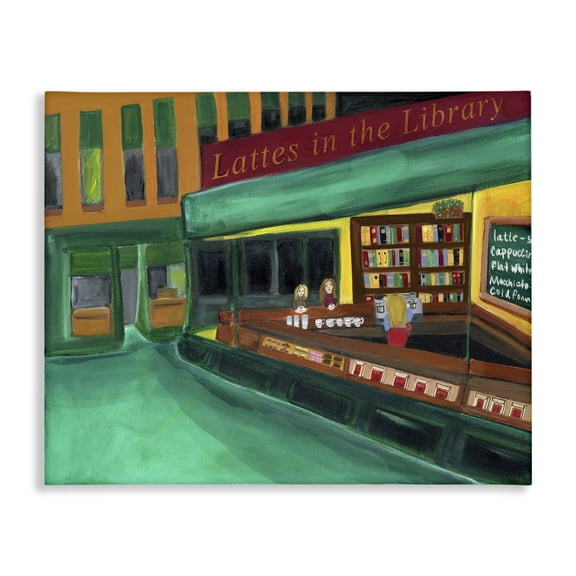 Stupell Industries Lattes In The Library Food & Beverage Painting Wrapped Canvas Canvas Art Print Wall Art, 30 x 24