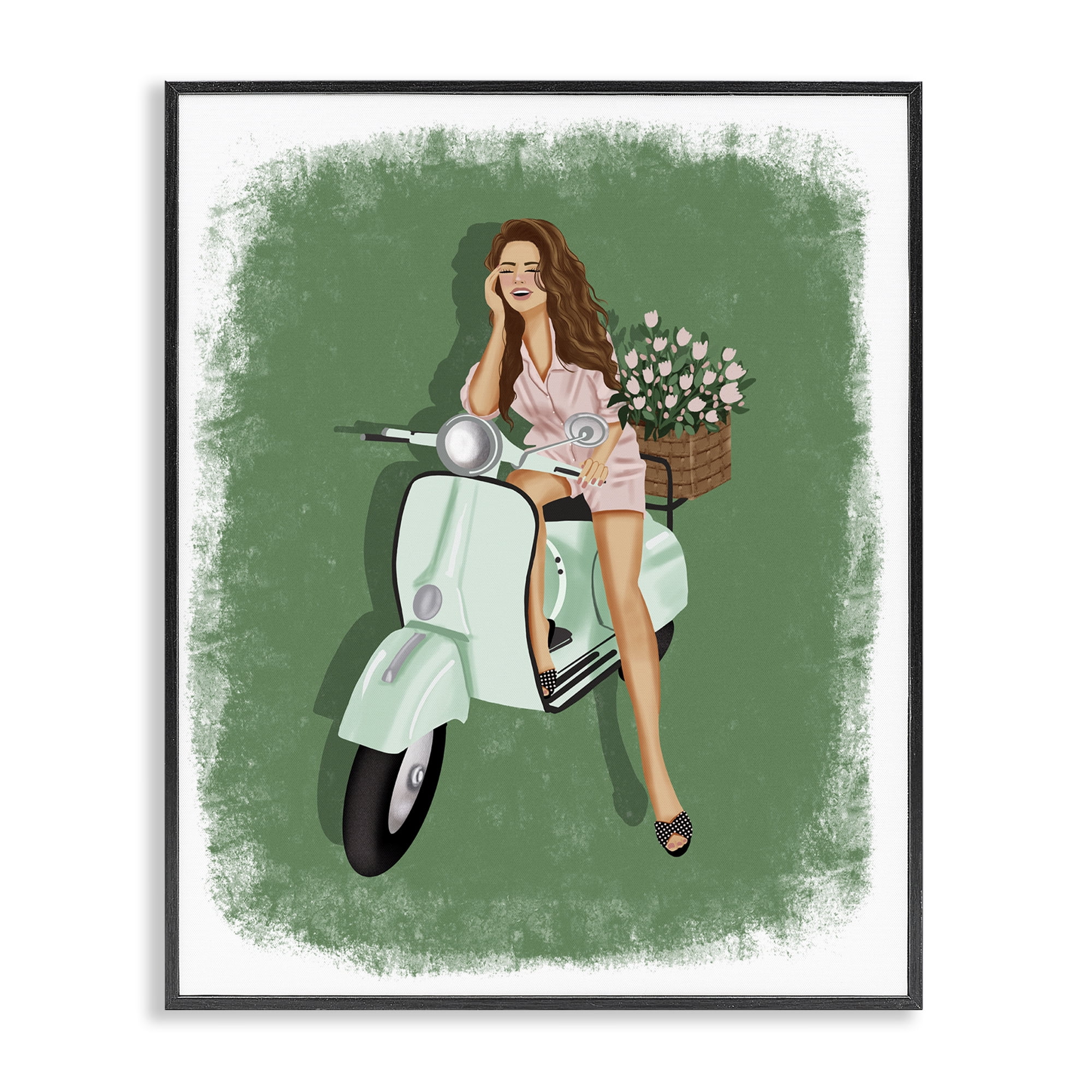 Stupell Industries Laughing Girl on Scooter People Painting Black Framed Art Print Wall Art, 11 x 14