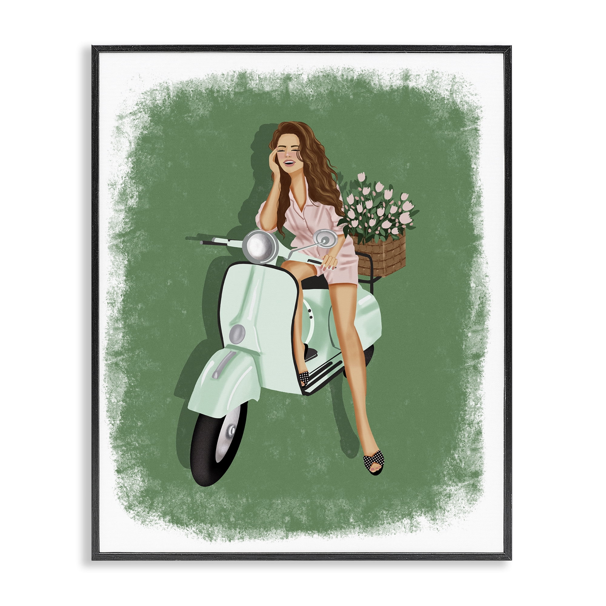 Stupell Industries Laughing Girl on Scooter People Painting Black Framed Art Print Wall Art, 24 x 30