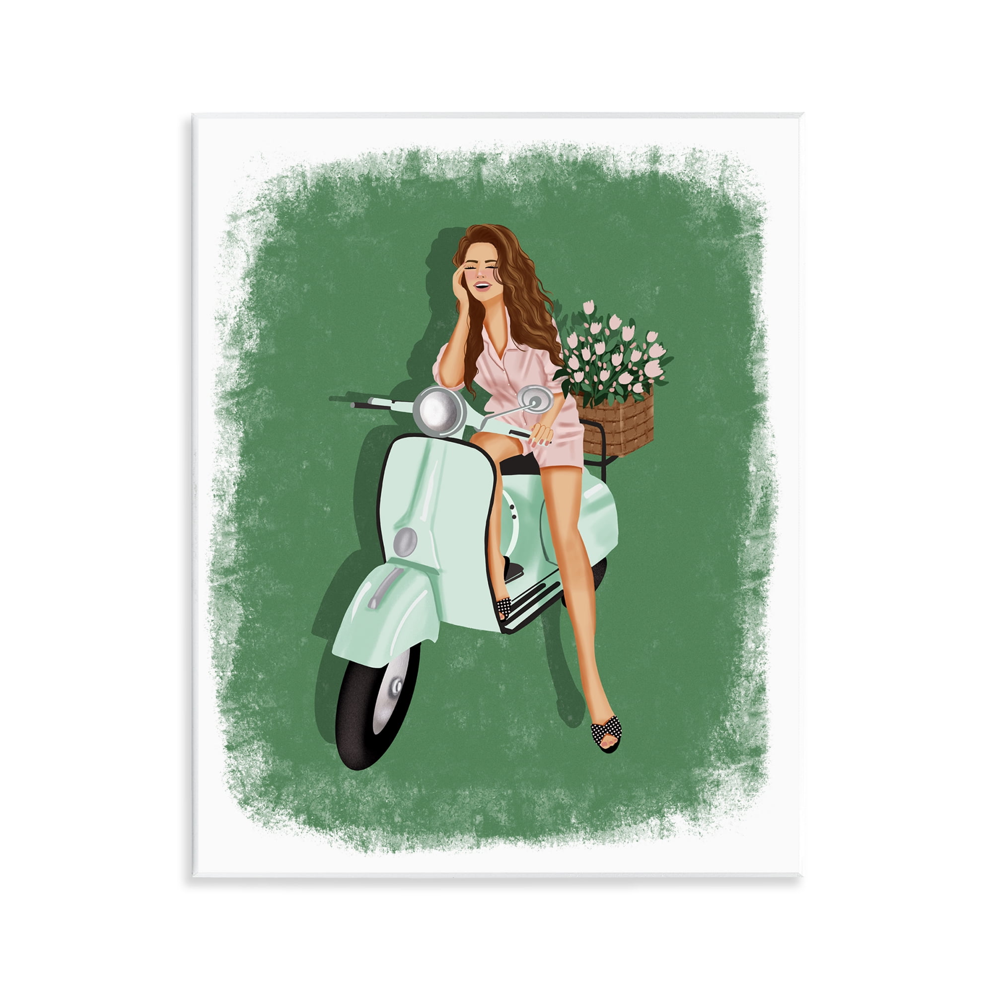 Stupell Industries Laughing Girl on Scooter People Painting Unframed Art Print Wall Art, 11 x 14