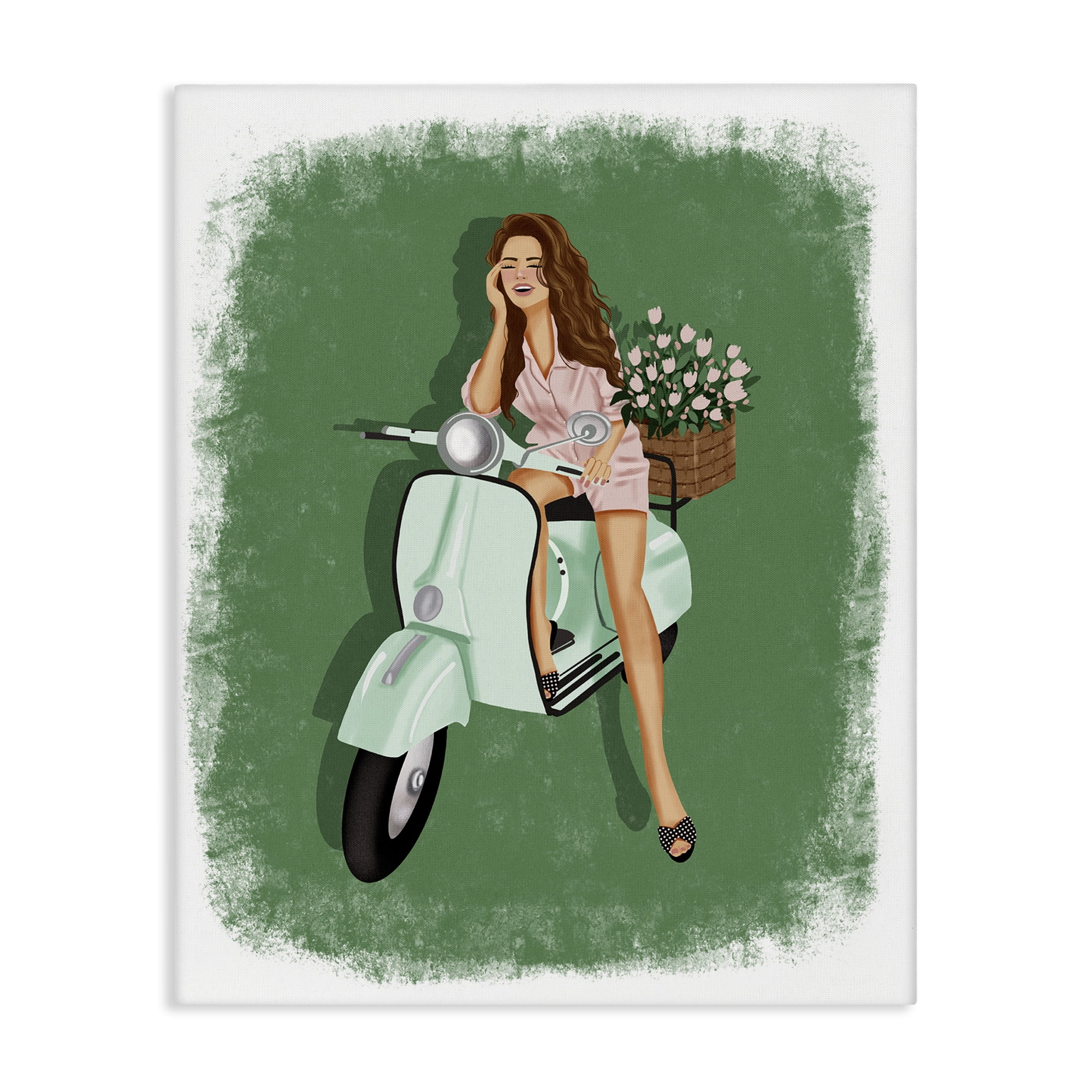 Stupell Industries Laughing Girl on Scooter People Painting Wrapped Canvas Art Print Wall Art, 16 x 20