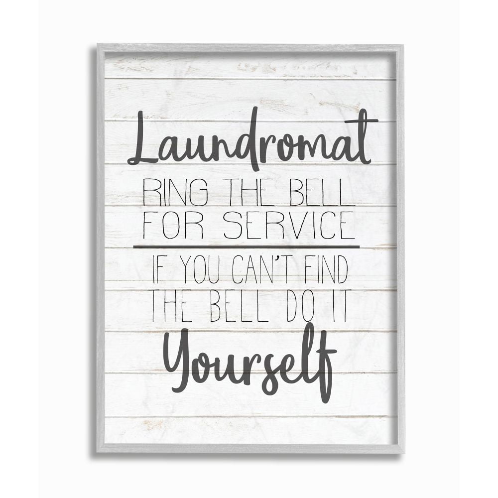 Stupell Industries Laundromat Funny Word Bathroom Laundry Black And White Design Gray Farmhouse Rustic Framed Giclee Texturized Art by Kimberly Allen