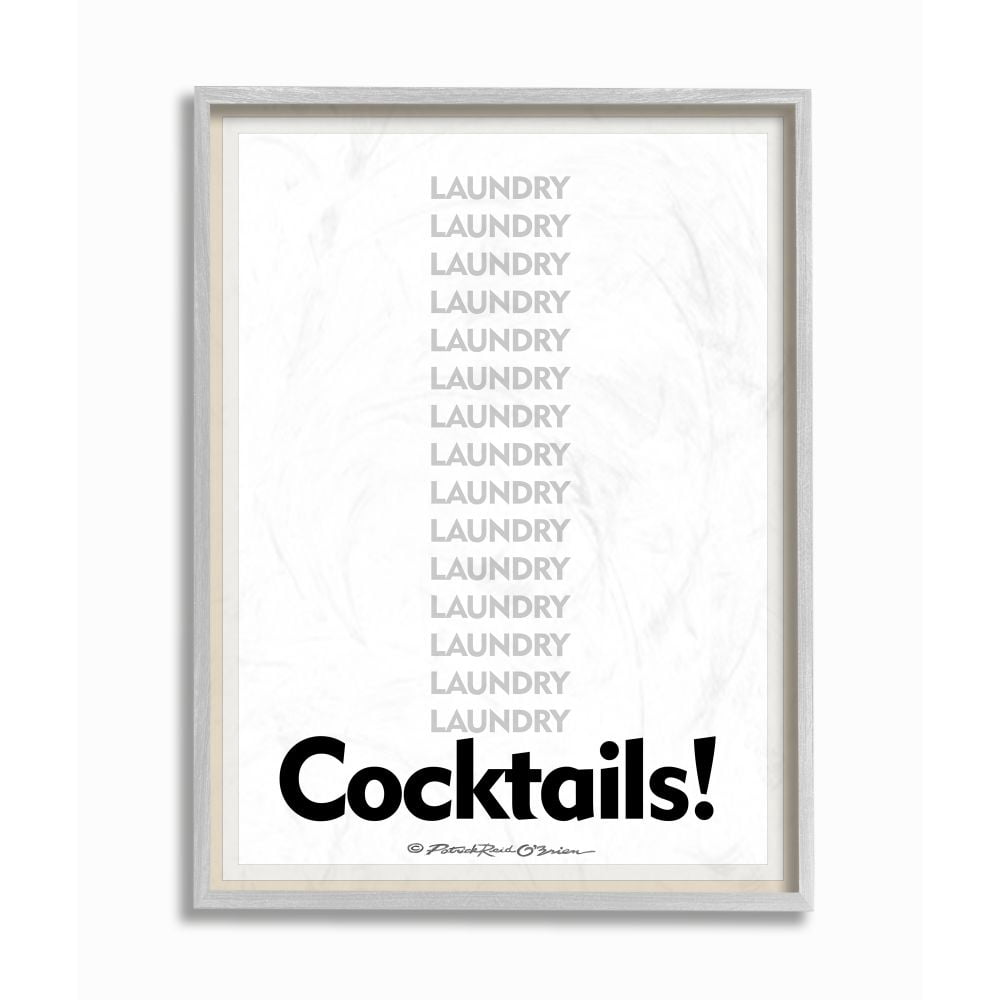 Stupell Industries Laundry And Cocktails Funny Word Design Graphic Art Gray Framed Art Print Wall Art, 11x14, by Patrick Reid O'Brien