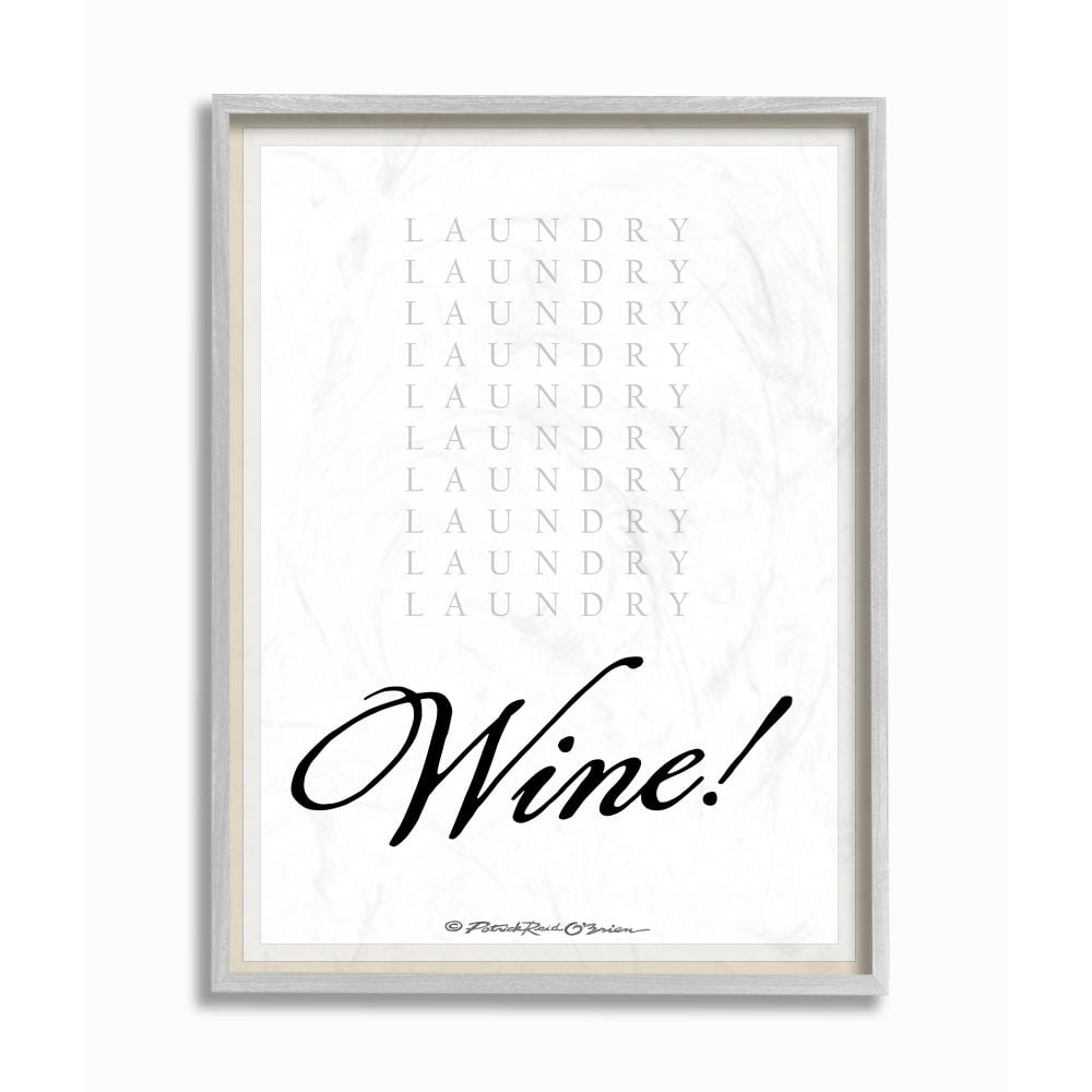 Stupell Industries Laundry And Wine Funny Word Design Graphic Art Gray Framed Art Print Wall Art, 16x20, by Patrick Reid O'Brien