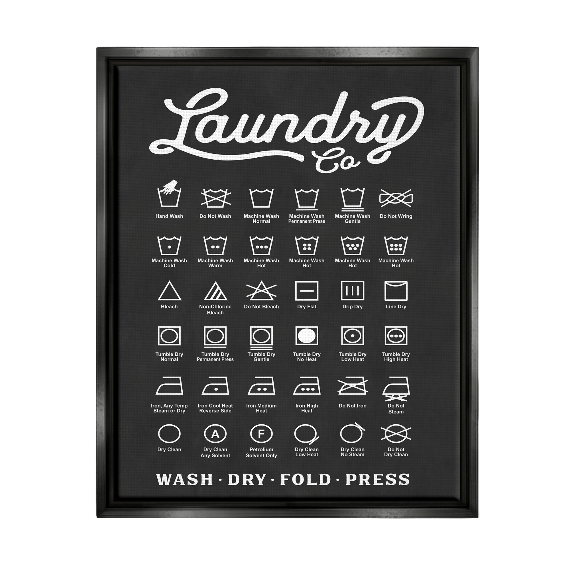 Stupell Industries Laundry Business Symbols Chart Simple Shapes Jet Black Framed Floating Canvas Wall Art, 24x30, by Lettered and Lined