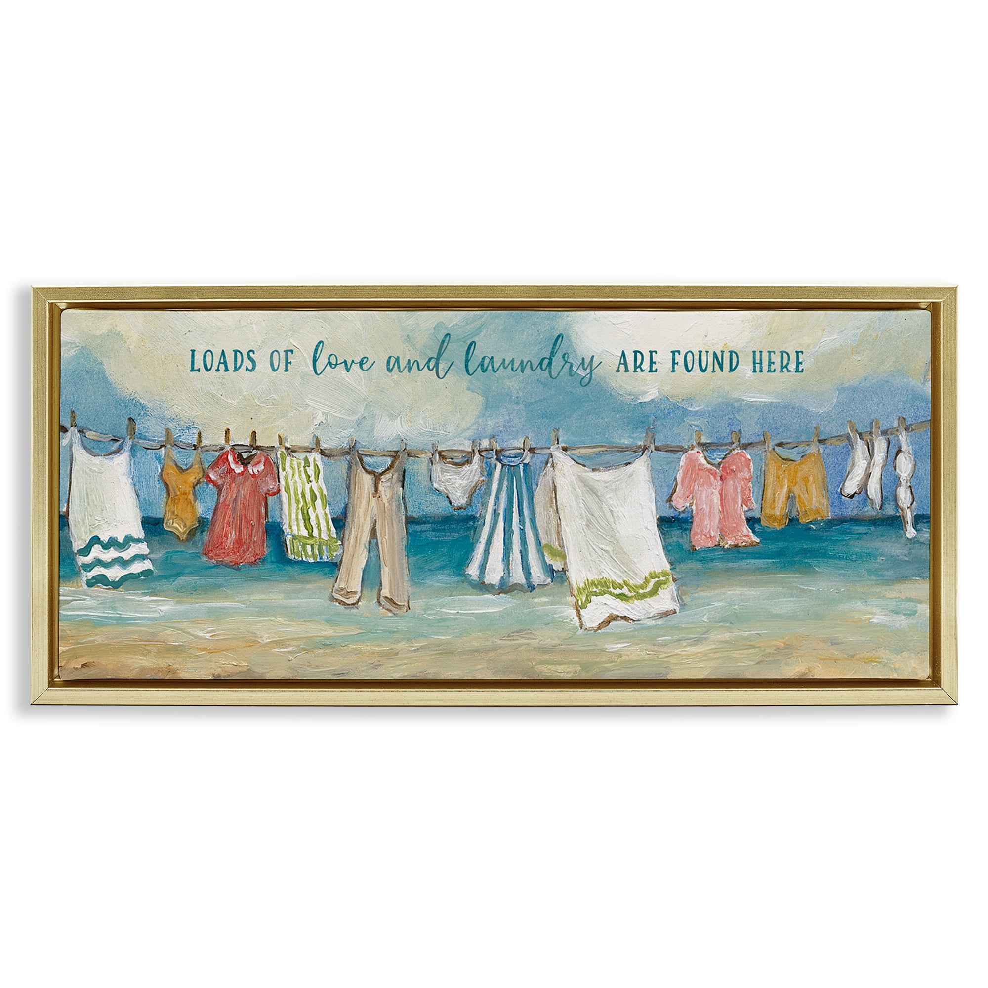 Stupell Industries Laundry By The Sea Gold Framed Floater Canvas Wall Art, design by Charlene Olson