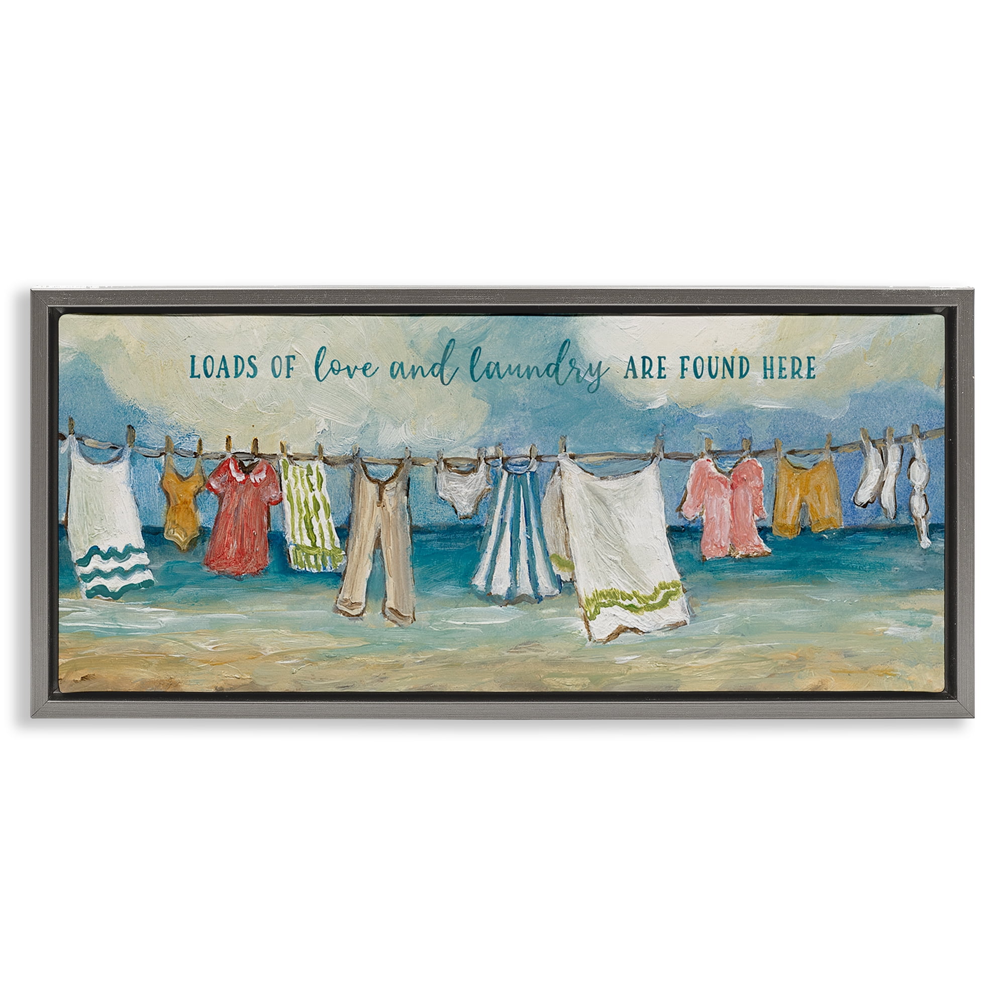 Stupell Industries Laundry By The Sea Gray Framed Floater Canvas Wall Art, design by Charlene Olson