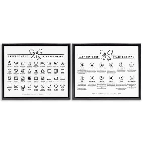 Stupell Industries Laundry Care & Stain Removal Charts 2 Piece Black Framed Floater Canvas Set design by Lettered and Lined, 17 x 21