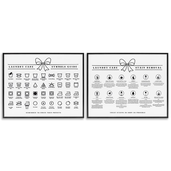 Stupell Industries Laundry Care & Stain Removal Charts 2 Piece Black Framed Giclee Art Set design by Lettered and Lined, 11 x 14