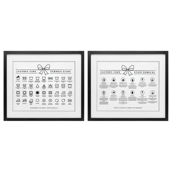 Stupell Industries Laundry Care & Stain Removal Charts 2 Piece Black Framed Print Under Glass Set design by Lettered and Lined, 13 x 16