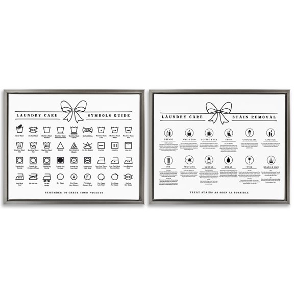 Stupell Industries Laundry Care & Stain Removal Charts 2 Piece Gray Framed Floater Canvas Set design by Lettered and Lined, 17 x 21