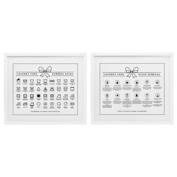 Stupell Industries Laundry Care & Stain Removal Charts 2 Piece White Framed Print Under Glass Set design by Lettered and Lined, 13 x 16