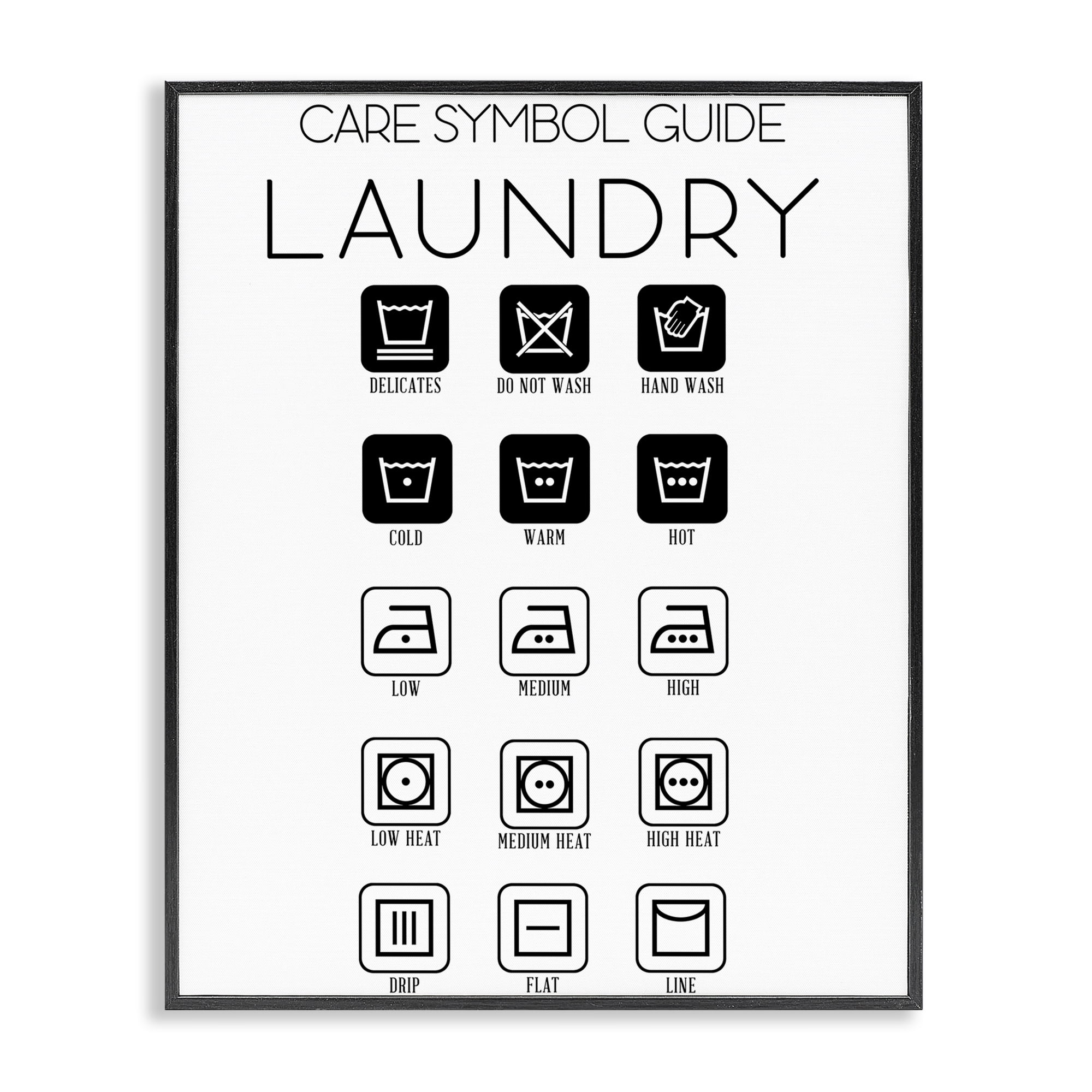 Stupell Industries Laundry Care Symbol Guide Black Framed Giclee Art, design by SD Graphics Studio