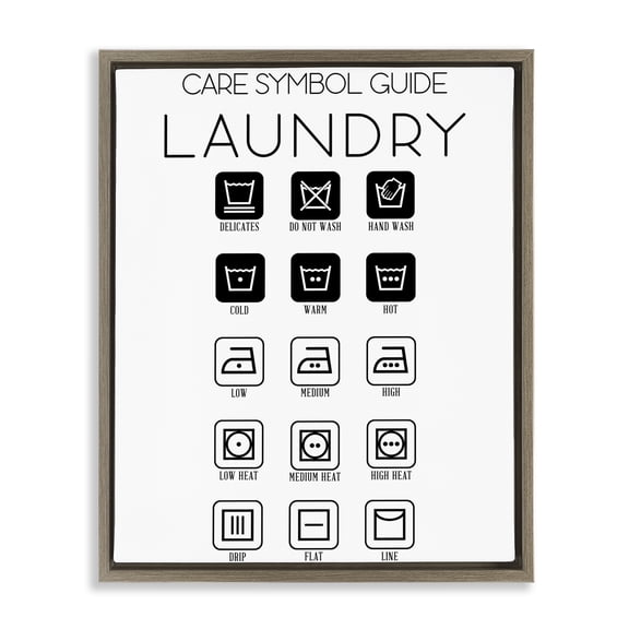Stupell Industries Laundry Care Symbol Guide Brown Framed Floater Canvas Wall Art, design by SD Graphics Studio