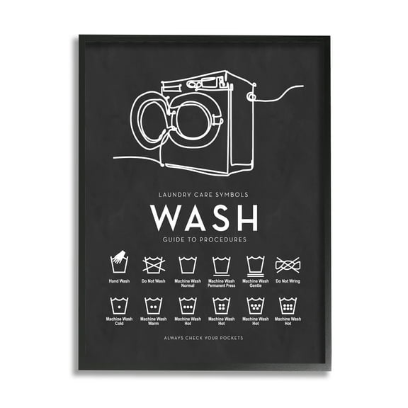 Stupell Industries Laundry Care Symbols Diagram Washing Machine Chart Graphic Art Black Framed Art Print Wall Art, Design by Lettered and Lined