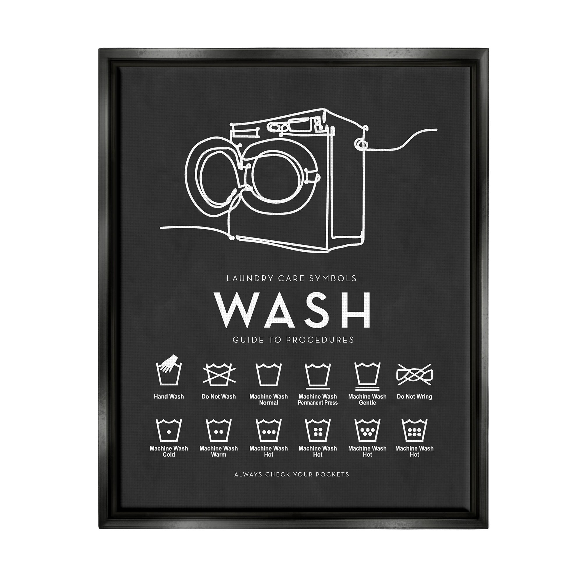 Stupell Industries Laundry Care Symbols Diagram Washing Machine Chart Graphic Art Jet Black Floating Framed Canvas Print Wall Art, Design by Lettered and Lined