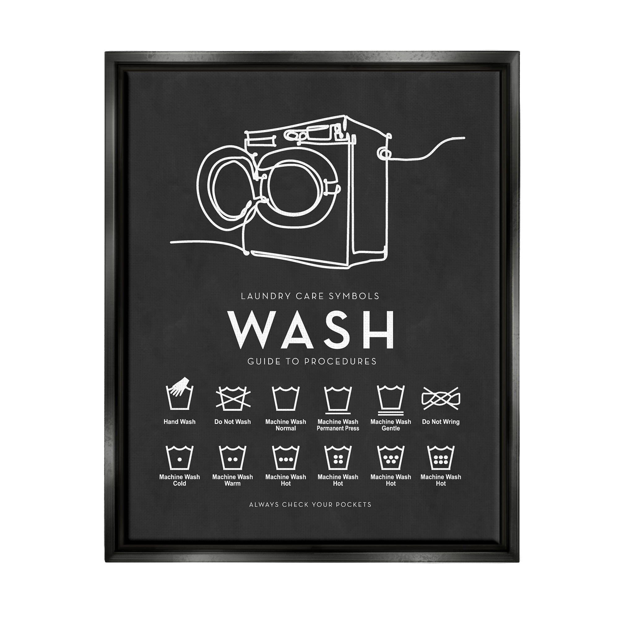 Stupell Industries Laundry Care Symbols Diagram Washing Machine Chart Graphic Art Jet Black Floating Framed Canvas Print Wall Art, Design by Lettered and Lined