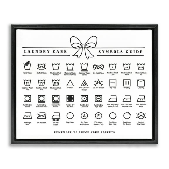 Stupell Industries Laundry Care Symbols Guide Black Framed Floater Canvas Wall Art design by Lettered and Lined, 17 x 21