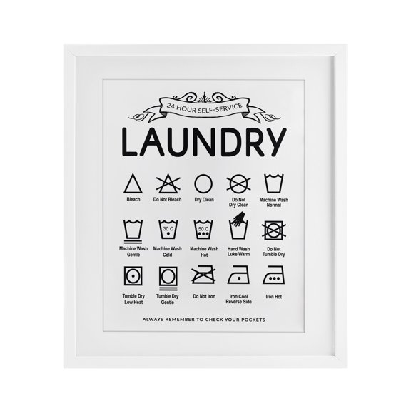 Stupell Industries Laundry Care Symbols with Banner White Framed Print Under Glass design by Lettered and Lined, 16 x 13