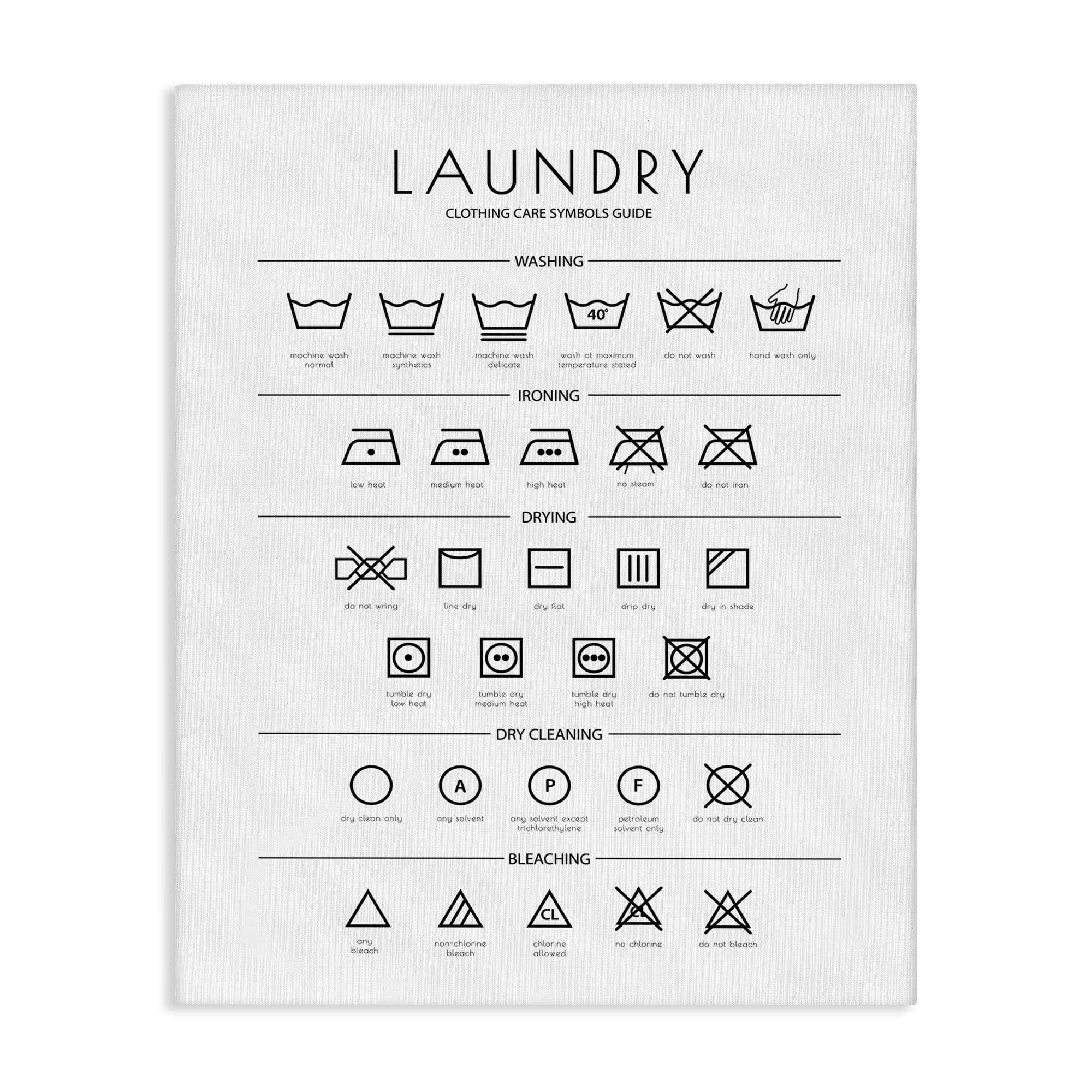 Minimal Laundry Cleaning Symbols Canvas Art, 16 x 20