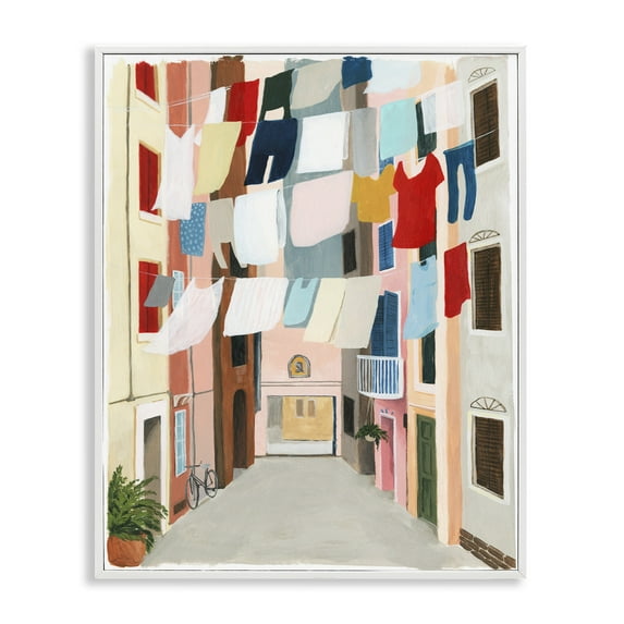 Laundry Clothesline Between Apartments White Framed Giclee Art, 24 x 30, Made In USA