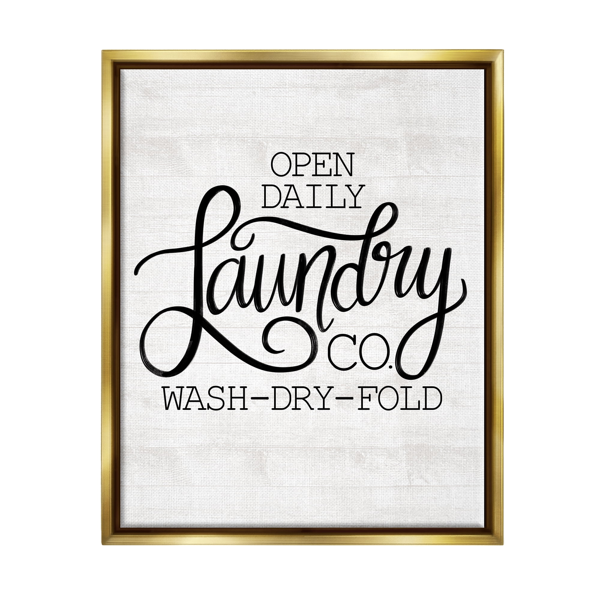 Stupell Industries Laundry Co Farmhouse Bathroom Typography Painting Gold Floater Framed Art Print Wall Art