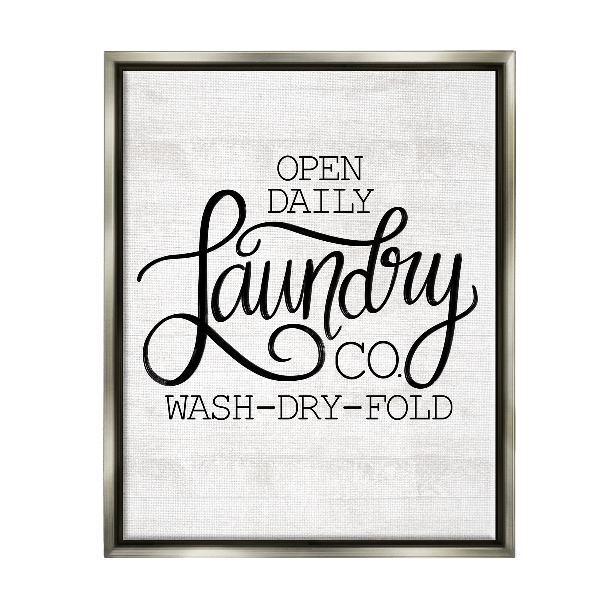 Stupell Industries Laundry Co Farmhouse Bathroom Typography Painting Gray Floater Framed Art Print Wall Art