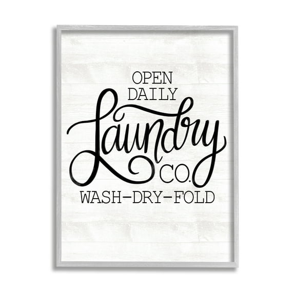 Stupell Industries Laundry Co Farmhouse Bathroom Typography Painting Gray Framed Art Print Wall Art