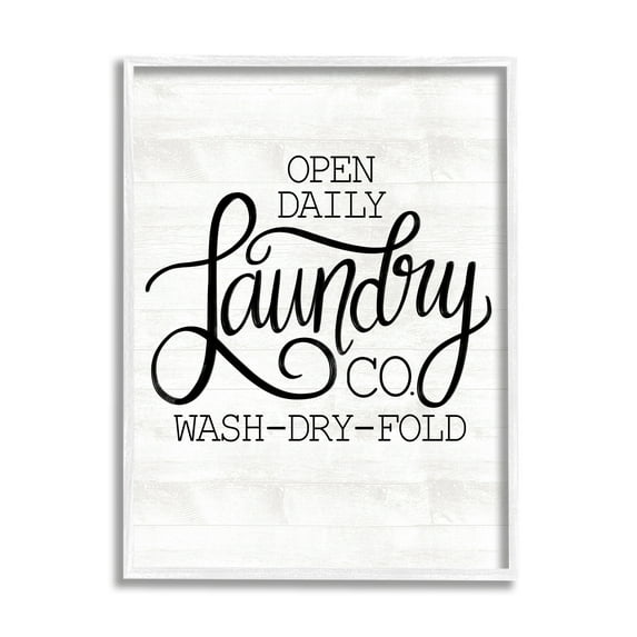 Stupell Industries Laundry Co Farmhouse Bathroom Typography Painting White Framed Art Print Wall Art