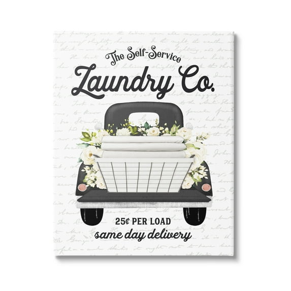 Stupell Industries Laundry Co. White Flower Bouquet Truck Service Graphic Art Gallery Wrapped Canvas Print Wall Art, Design by Lettered and Lined