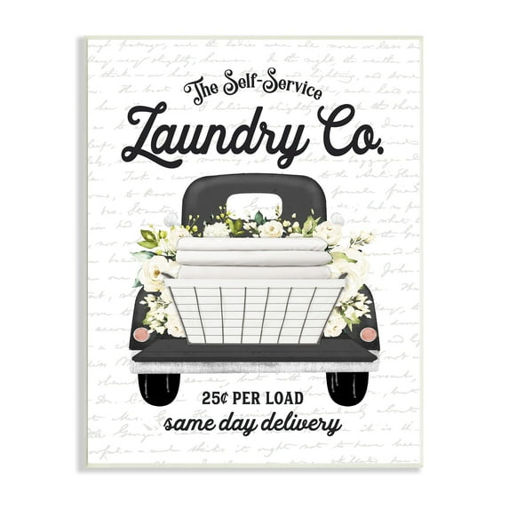 Stupell Industries Laundry Co. White Flower Bouquet Truck Service Graphic Art Unframed Art Print Wall Art, Design by Lettered and Lined