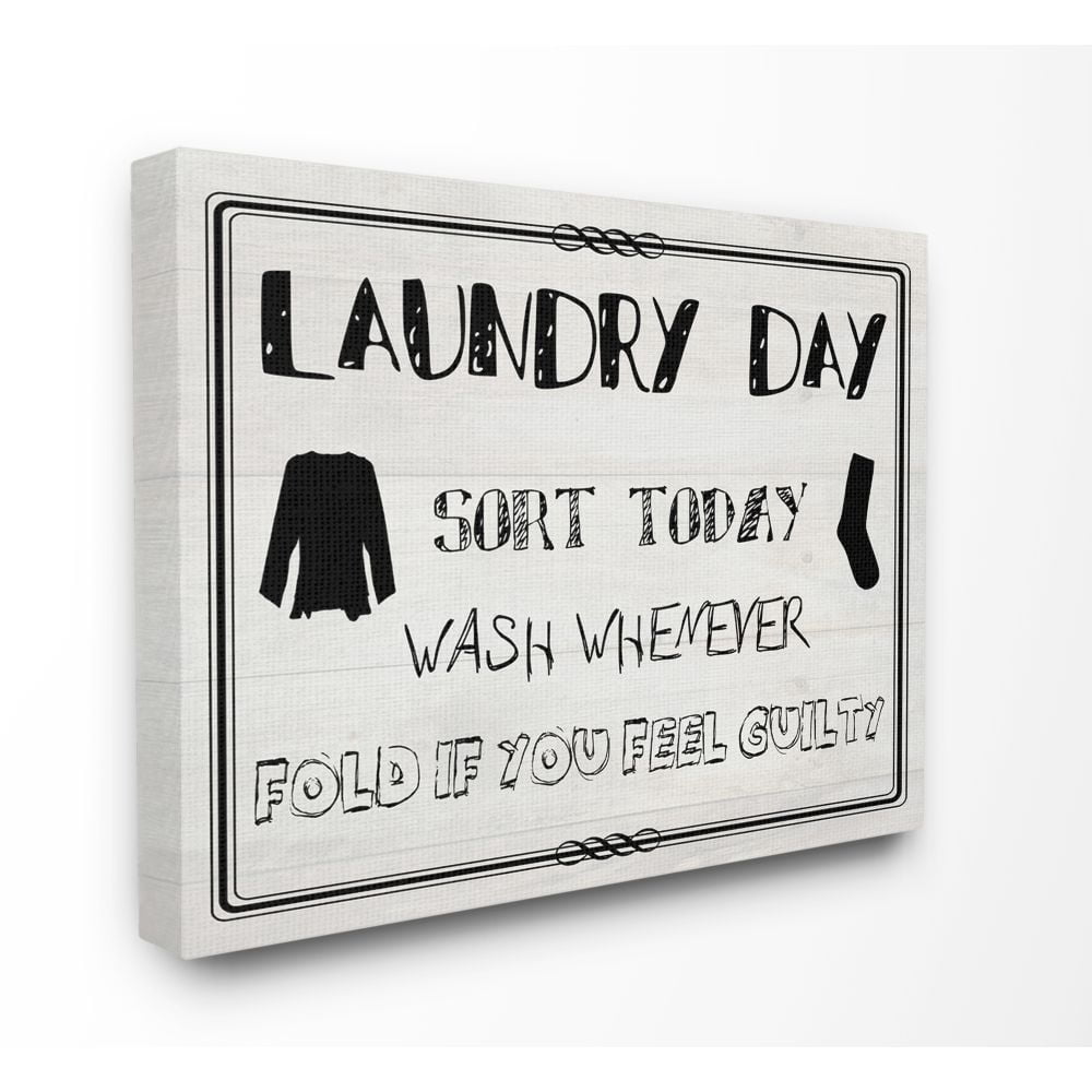 Stupell Industries Laundry Day Funny Word Black And White Wood Textured Design Canvas Wall Art by Sheldon Lewis