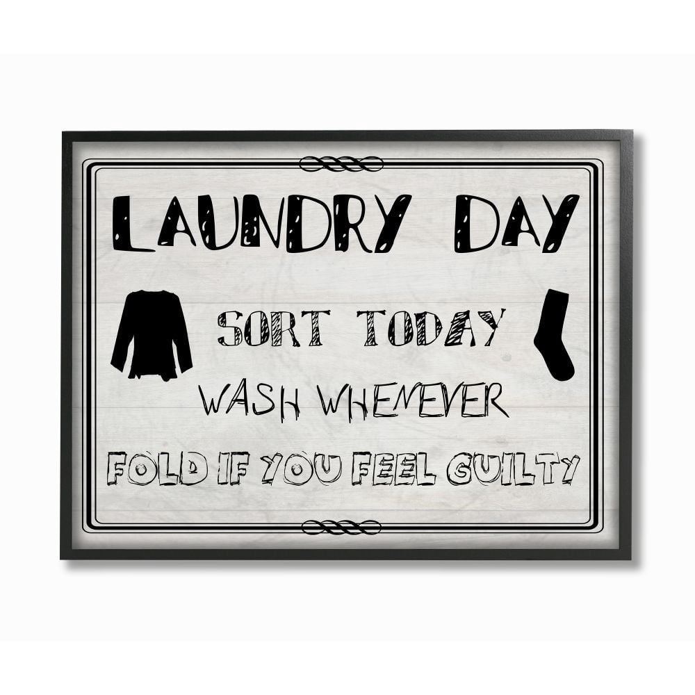Stupell Industries Laundry Day Funny Word Black And White Wood Textured Design Framed Giclee Texturized Art by Sheldon Lewis
