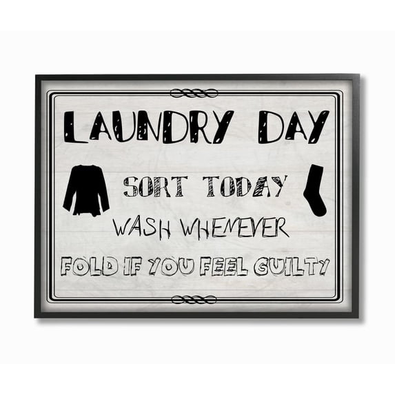 Stupell Industries Laundry Day Funny Word Black And White Wood Textured Design Framed Giclee Texturized Art by Sheldon Lewis