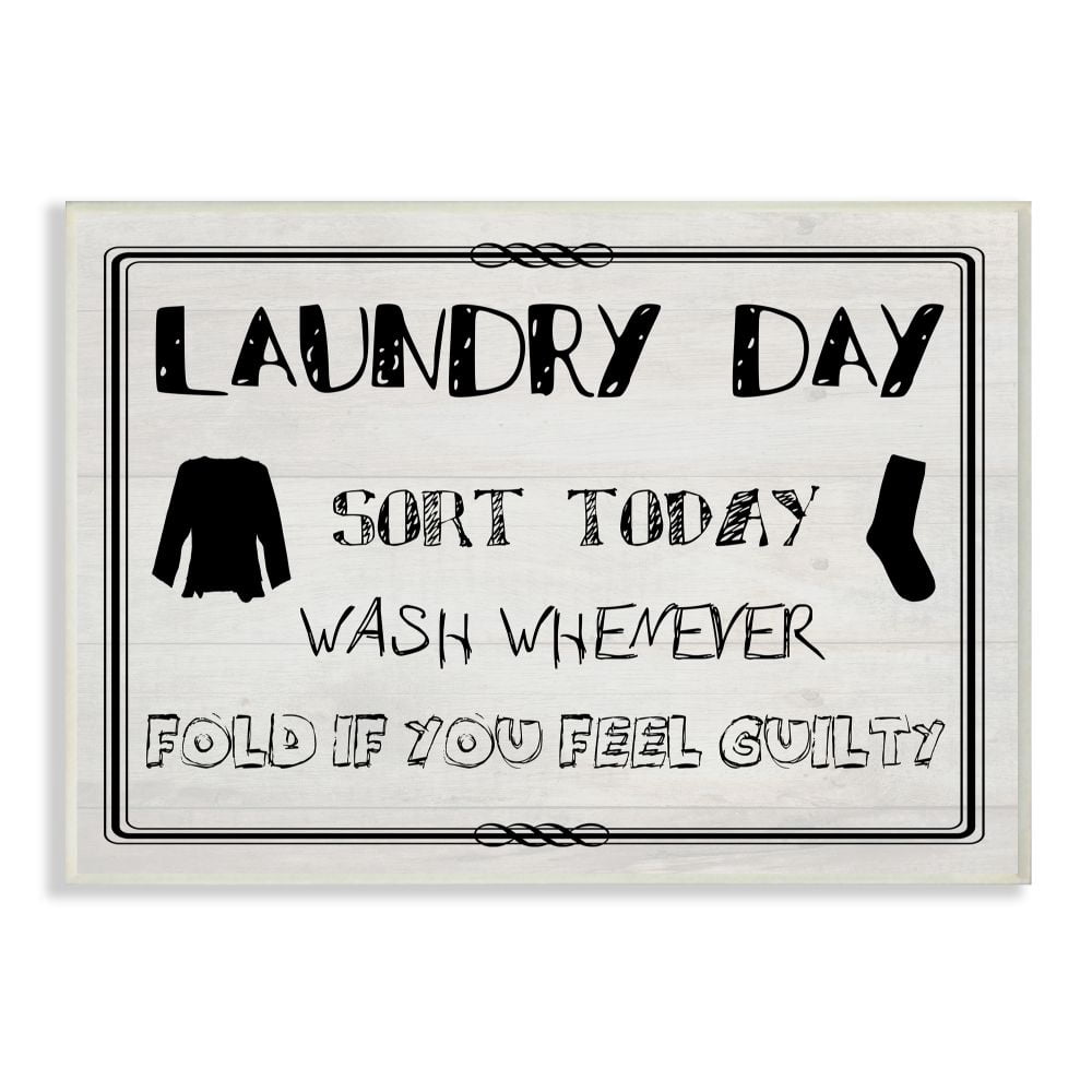 Stupell Industries Laundry Day Funny Word Black And White Wood Textured Design Wall Plaque Art by Sheldon Lewis