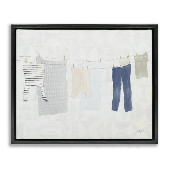 Stupell Industries Laundry Day Hanging Clothes Bath & Laundry Painting Black Floater Framed Canvas Art Print Wall Art, 21 x 17