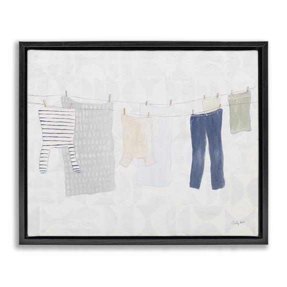 Stupell Industries Laundry Day Hanging Clothes Bath & Laundry Painting Black Floater Framed Canvas Art Print Wall Art, 31 x 25